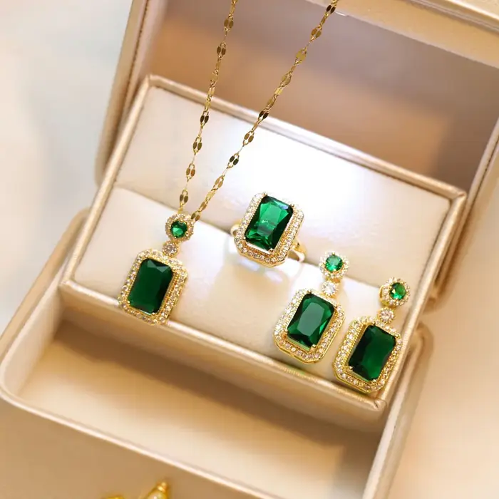 4 pièces ensembles exquis carré strass collier boucles d'oreilles bague ensemble de bijoux charme dames