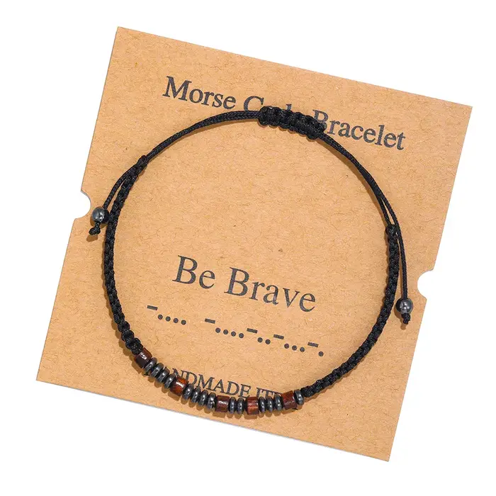 Bracelet fait main en code Morse, bijoux ajustables avec perles en bois, « Je suis suffisamment béni