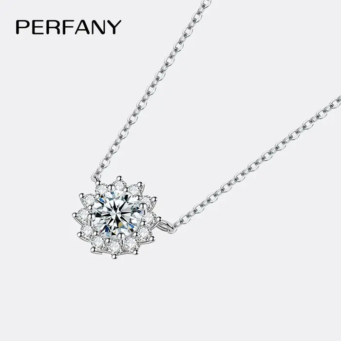 Collier Moissanite en Argent Pur S925 avec Pendentif Tournesol pour Femme, Bijou Élégant pour Occasions Spéciales