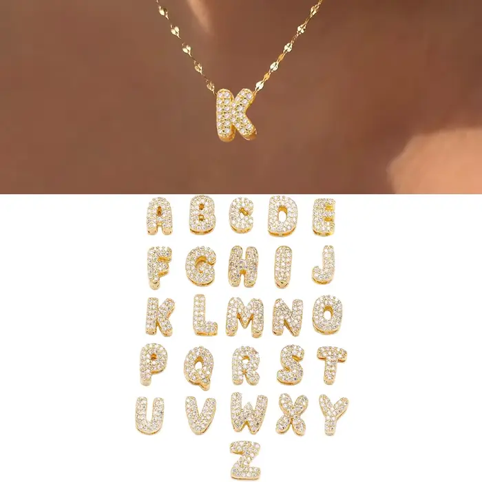 Collier avec initiale mignonne pour femmes et hommes, plaqué or, serti de zircon, collier à lettres 