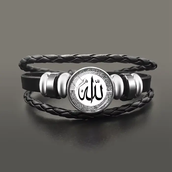 Bracelet à breloques Allah musulman islamique, dôme en verre, bouton-pression, Bracelets en cuir, ac