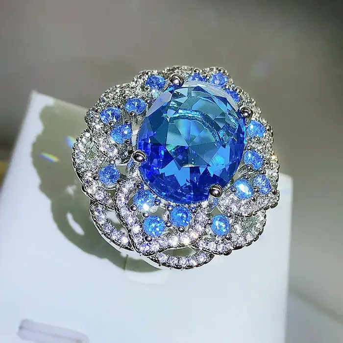 Bague en Zircon bleu pour femmes