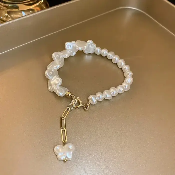 Bracelet élégant en perles baroques pour femmes, imitation de perles irrégulières, bracelets perlés,