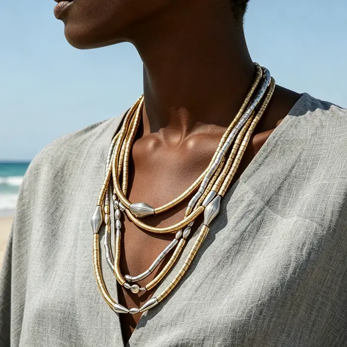 Collier chaîne perlée vintage ZAA CCB pour femme