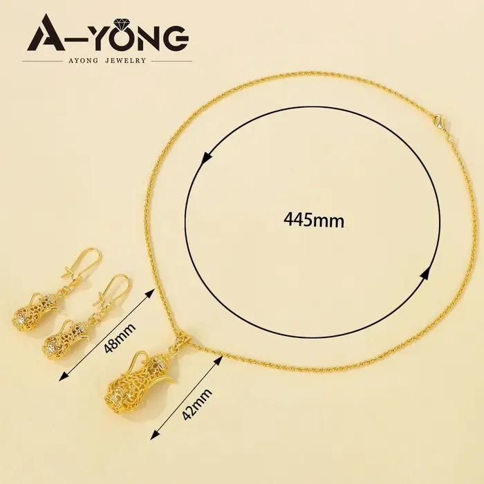 Parure de bijoux de mode arabe plaqué or 21 carats collier et boucles d'oreilles pour femmes occasions spéciales mariage anniversaire fête religieuse Aïd