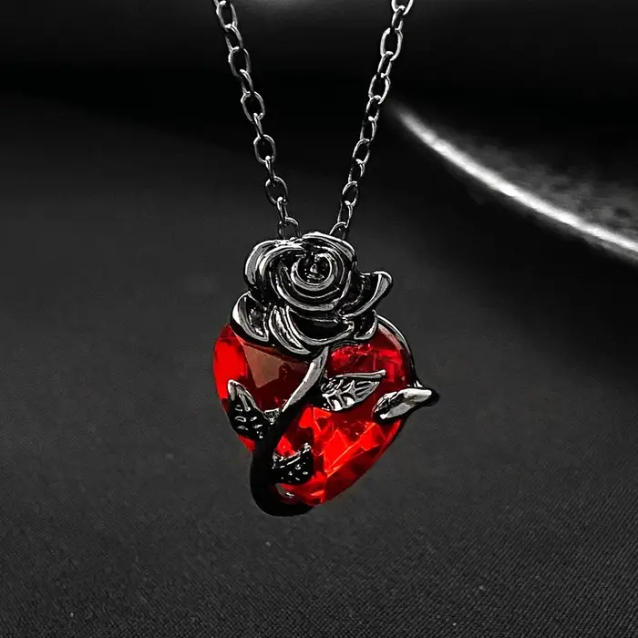 Collier Gothique Rose Rouge pour Femme
