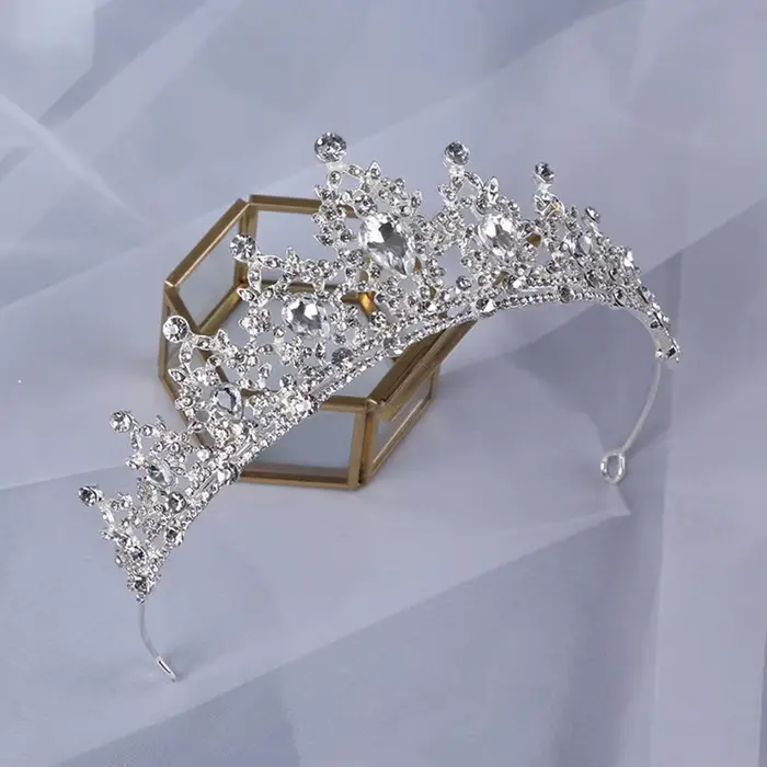 Diadème de cheveux de mariage en cristal, couronne de mariée, couleur argent, voile diadème, accessoires pour cheveux de mariage, couvre-chef, bijoux de tête