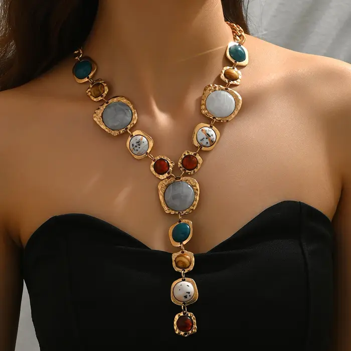 Collier Long Vintage exagéré en forme de Y pour femmes, élégant, épais, pendentif géométrique, style