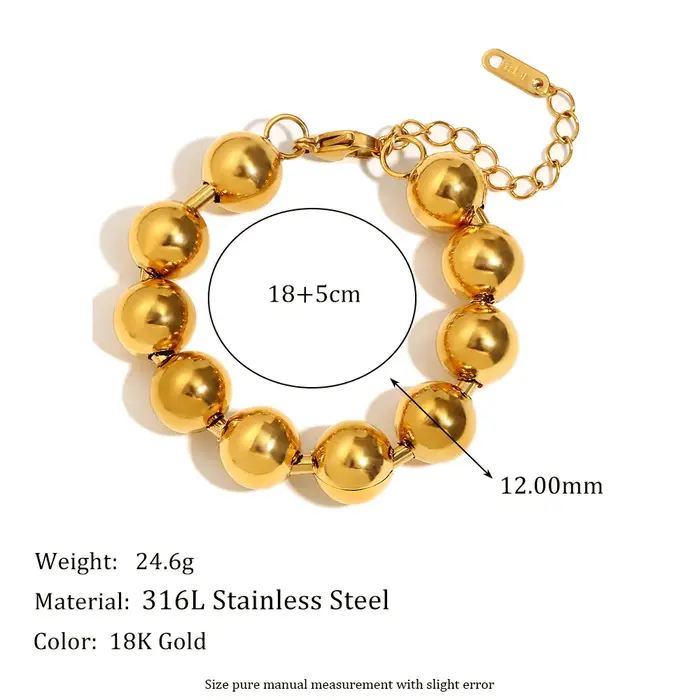 E.B.belle – Bracelet de perles rondes plaquées or, Style classique, en acier inoxydable brillant, hy