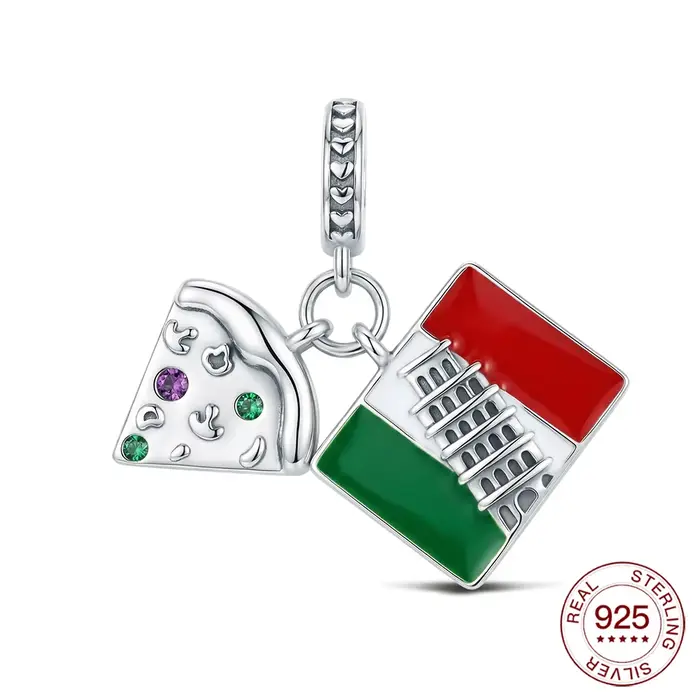 Breloque en argent sterling 925, pendentif drapeau italien pizza, compatible bracelet DIY pour femme