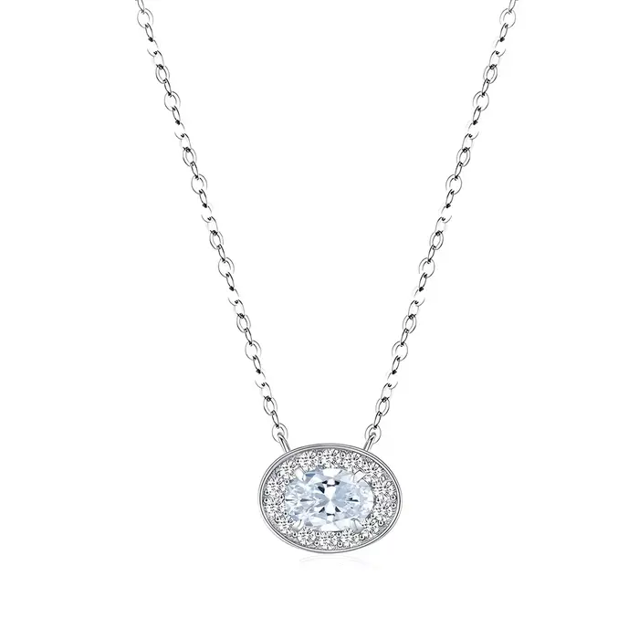 Nouveau collier ovale en argent 925 pour femme, pendentif saphir personnalisé, chaîne de clavicule d