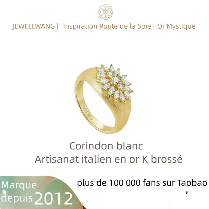 Bague JEWELLWANG en saphir blanc marquise, finition brossée, argent S925, plaqué or 18 carats, bijoux fins pour mariage et fiançailles