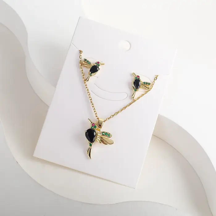Ensemble de collier et boucles d'oreilles avec pendentif colibri en cristal classique, 7 couleurs, c