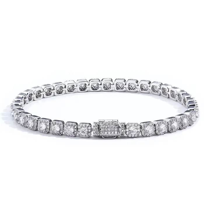 ESEllEM-Bracelet de tennis glacé pour femme, bijoux fantaisie, or blanc, diamant taillé rond, incrus