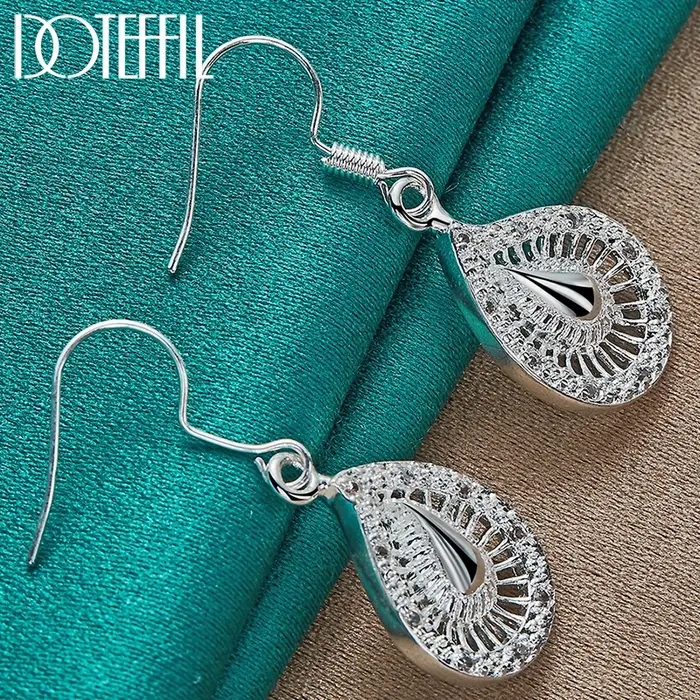 DOTEFFIL 925 en argent Sterling gouttelettes d'eau goutte boucle d'oreille pour les femmes de mariage fiançailles bijoux de fête