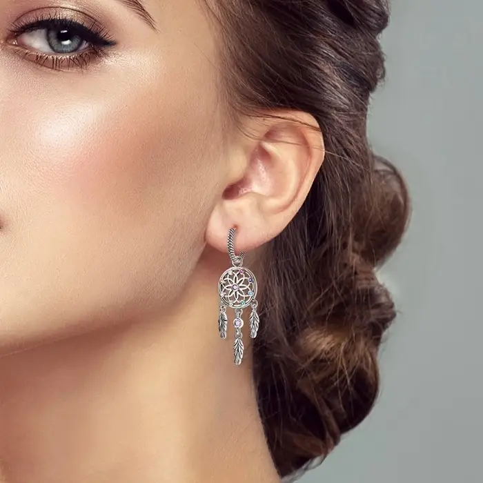 Boucles d'oreilles attrape-rêves en argent Sterling 925 véritable pour femmes