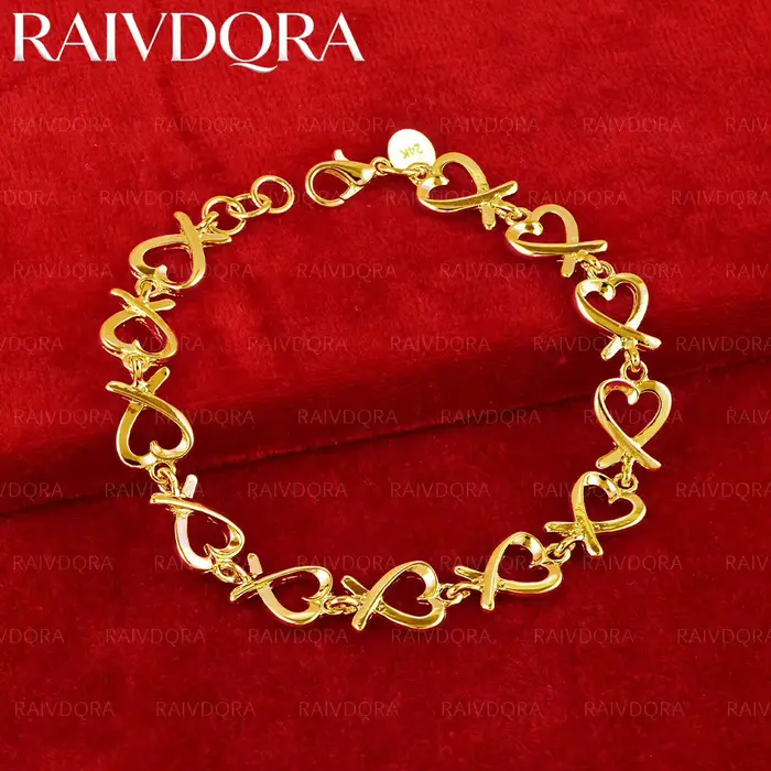 Bracelets en forme de cœur plaqués or 18 carats pour femmes, cadeau d'anniversaire, de mariage, accessoires de bijoux fins à la mode