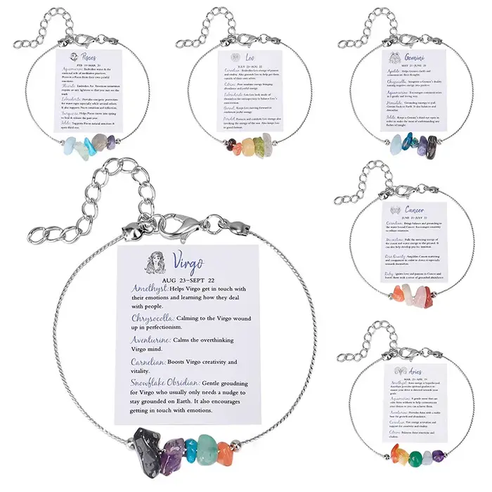 12 signes du zodiaque Bracelet femme cristal naturel Constellation bracelets Cancer vierge lion balance