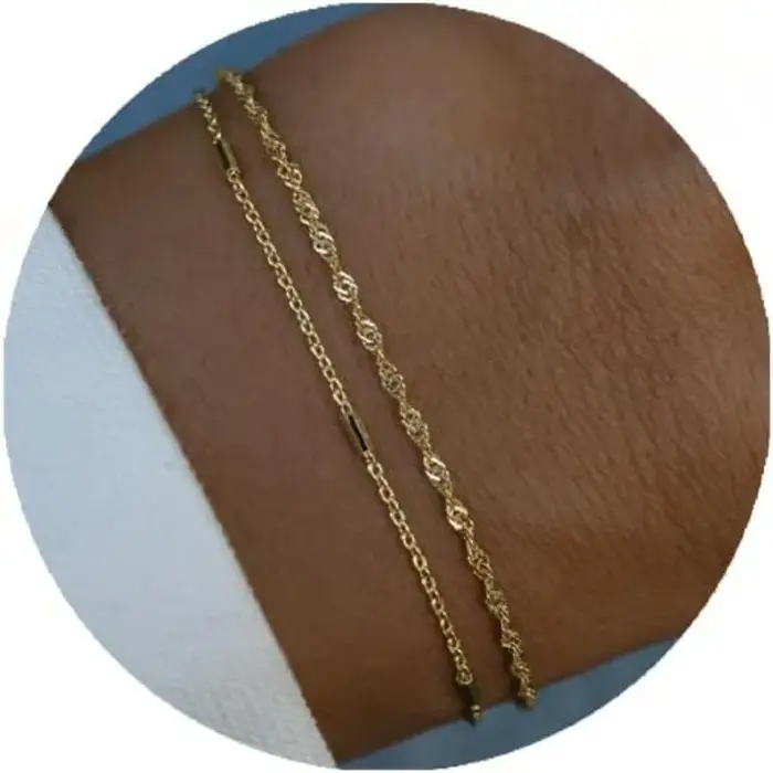 Bracelets en or à deux couches pour femmes et filles, acier inoxydable plaqué or 18 carats, imperméables, réglables, minimalistes, empilables d'été, résistant à l'usure quotidienne, pour les occasions spéciales