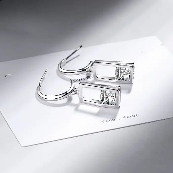 Boucles d'oreilles géométriques carrées en argent Sterling 925