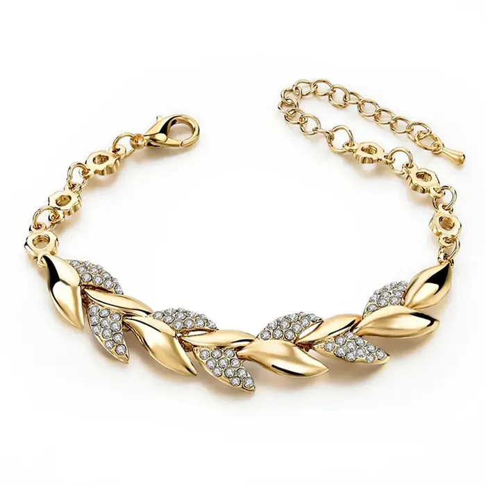 Bohème 925 argent Sterling or tressé feuilles cristal réglable bracelet et bracelets pour femmes filles fête de mariage bijoux cadeaux