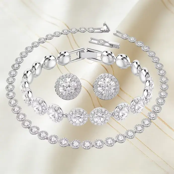 Nouvel ensemble de bijoux en cristal rond 2026 |   Coffret Cadeau Luxe 4 Pièces pour Femme (Collier,
