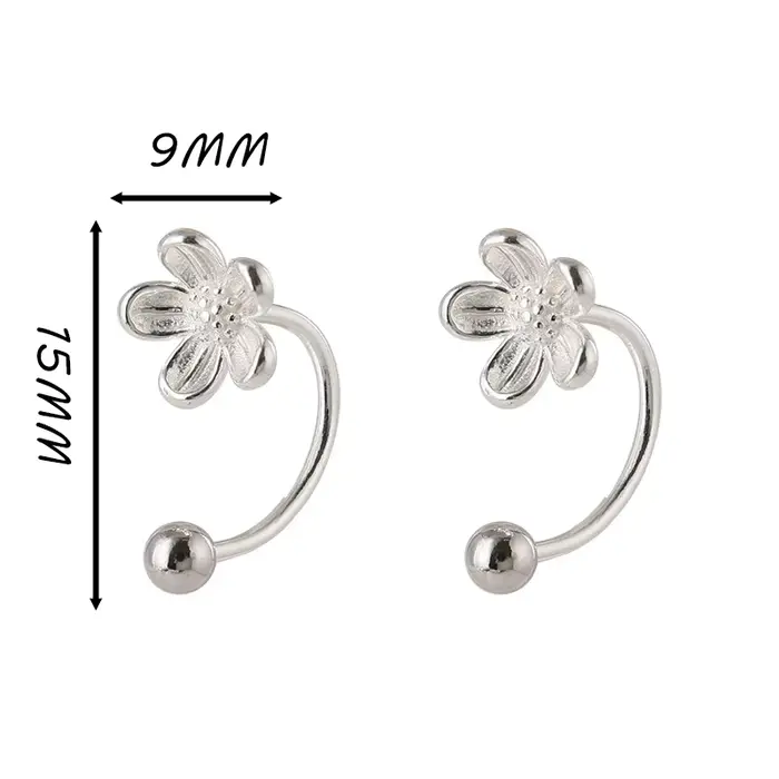 Boucles d'oreilles clous à visser couleur argent motif fleur pour femme, bijoux de mode, accessoires