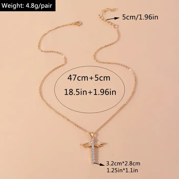 Collier croix aux ailes de cristal pour hommes et femmes, style gothique et punk, plaqué argent, or jaune clair, cuivre antique, occasions spéciales et quotidienne