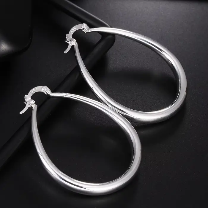 Boucles d'oreilles en argent Sterling 925 pour femmes, grand cercle lisse de 41MM, accessoires de fête de mariage, bijoux cadeaux de noël