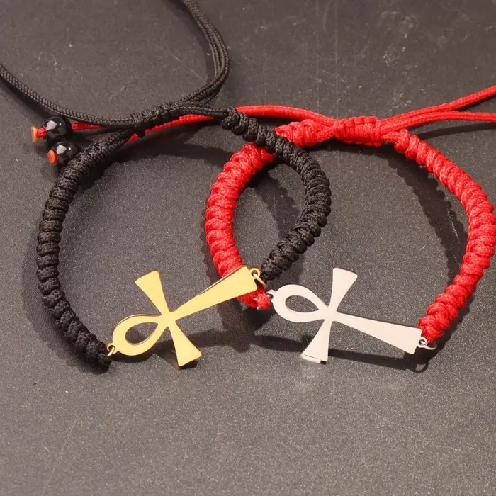 Bracelet croix égyptien Ankh pour femmes et hommes, Vintage, clé de vie en acier inoxydable, Couple,