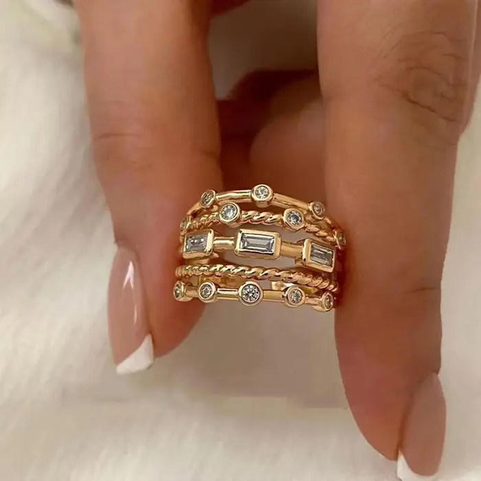 Nwe – bagues de soleil plaquées or 18 carats pour femmes, pierre naturelle incrustée de Texture méta