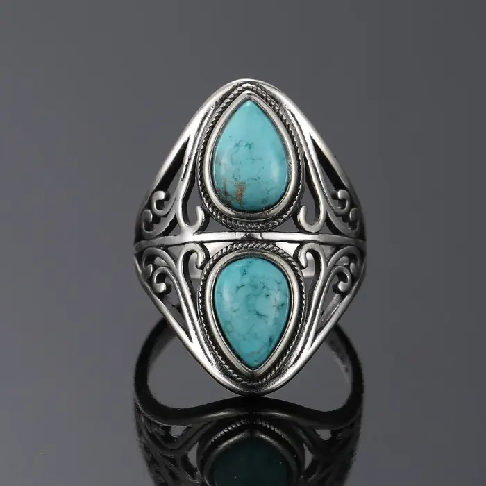Bagues Vintage Turquoise naturelle pour femmes et hommes