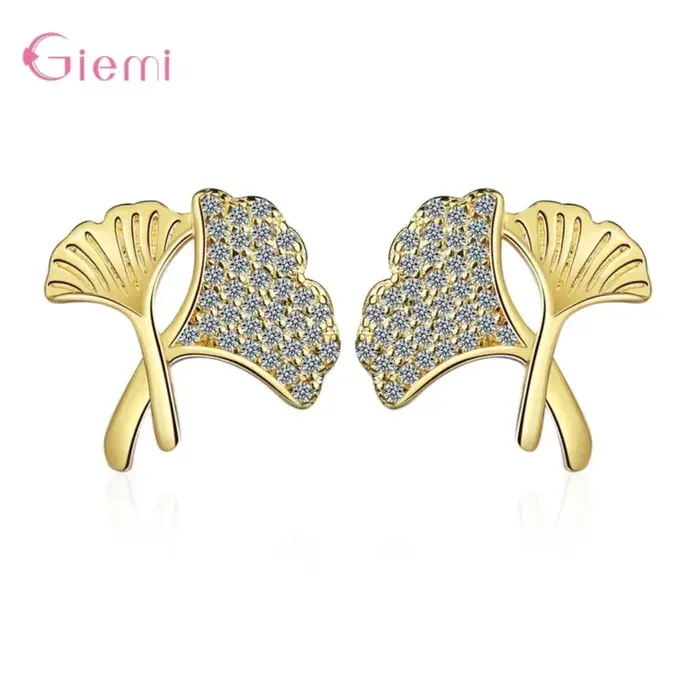 Boucles d'oreilles en forme de feuilles de Ginkgo pour femmes, en argent Sterling 100% 925 véritable