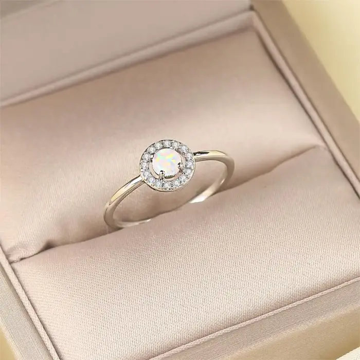 Bague en pierre opale bleue claire double pour femmes, élégante alliance de mariage à la mode pour occasions spéciales et quotidiennes