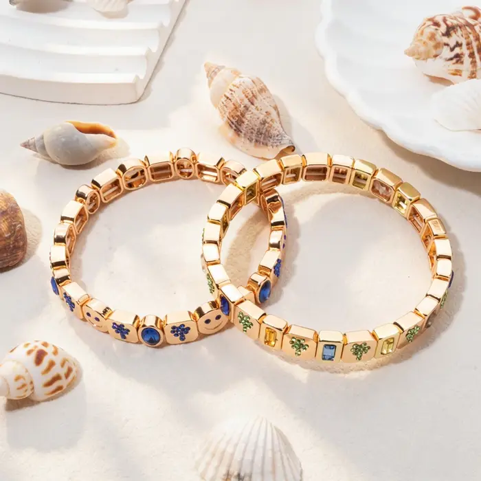 Bracelets en émail perlé avec breloque palmier et cristal pour femme