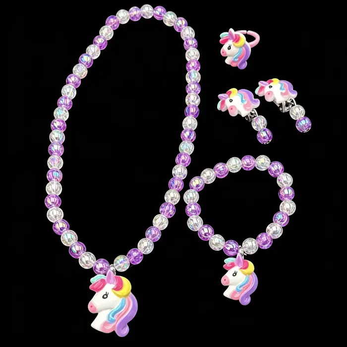 Ensemble de bijoux licorne pour enfants collier bracelet bague boucles doreilles accessoire de déguisement princesse partie cadeau occasionnelle
