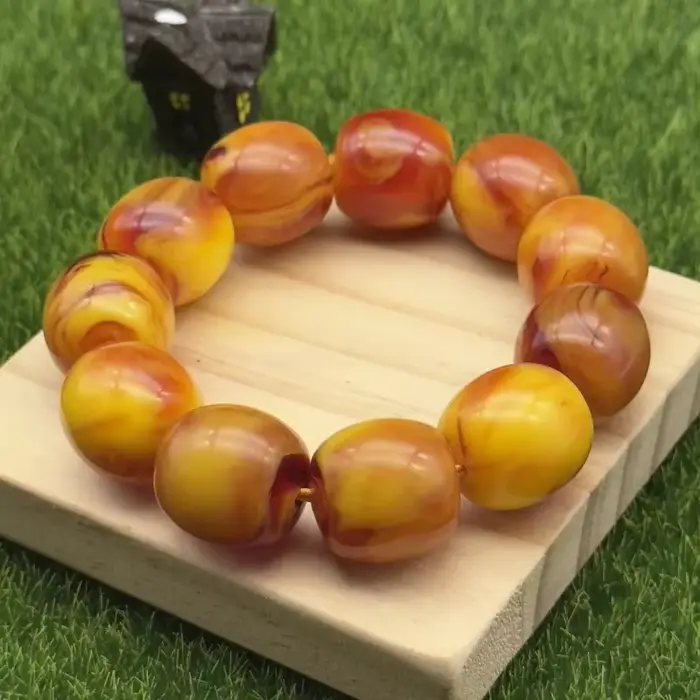 Bracelet Ovale Ambre Jaune et Rouge, Élégant, Simple