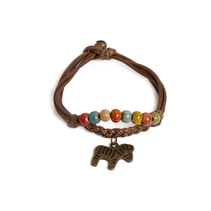 Bracelet perlé en céramique coloré avec breloque cheval, tressé à la main, avertir, bijoux vintage
