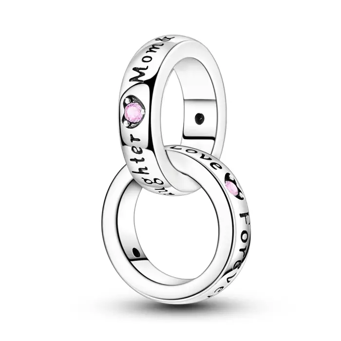 Breloque Anneau Entrelacé Mère-Fille en Argent Sterling 925 avec Perle Pendante CZ Rose pour Bracele