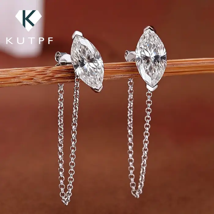 Boucles d'oreilles chaîne en moissanite taille marquise 0
