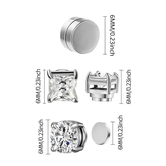 3 paires de boucles d'oreilles magnétiques fortes en cristal pour hommes et femmes