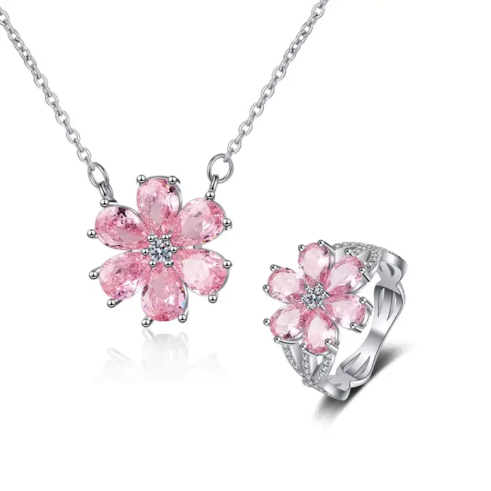 Bague de mariage à la mode pour femmes, pendentif fleur en cristal de Zircon rose, Bracelets, boucle