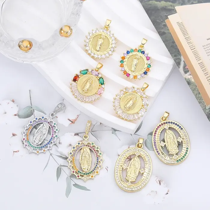 Juya 18K véritable plaqué or pavé Cz Saint Mary vierge émail artisanat breloques pour bricolage pendentif chrétien Talisman fabrication de bijoux