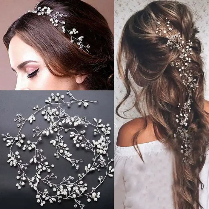 Bijoux de cheveux pour femmes, diadème de mariée, bandeau romantique en diamant, accessoires de mariée en perles et cristaux, vigne de cheveux de mariage