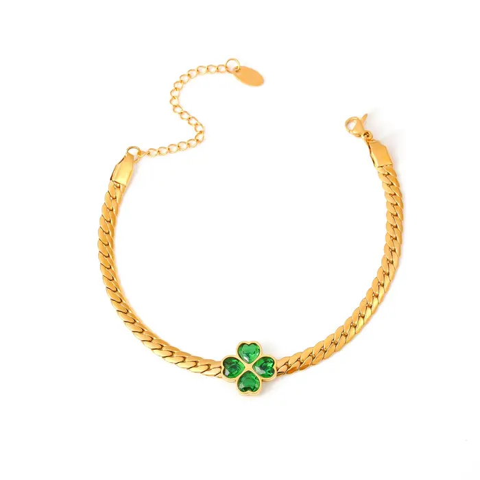 Trèfle vert boucle d'oreille Bracelet collier pour femmes en acier inoxydable plaqué or 18 carats fe