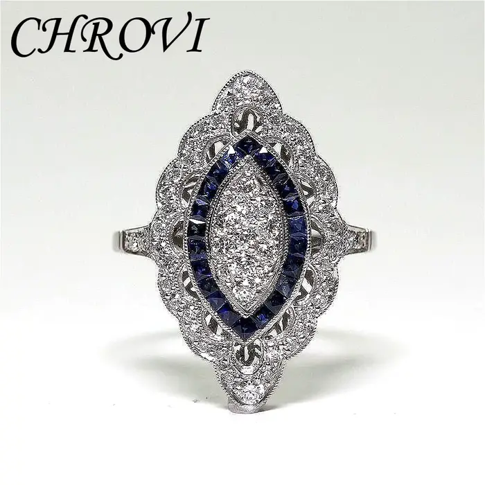 Bague en argent sterling 925 de style luxueux, avec saphir, bague de mode pour fête nuptiale