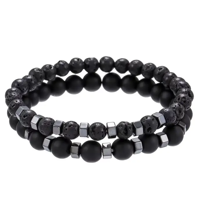 2 pièces/ensemble Bracelet de perles hommes pierre de lave Agate oeil de tigre perle charme hommes f