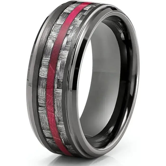 Anneau de mariage en acier inoxydable serti de fibre de carbone pour homme et femme occasions spéciales romantiques et cadeaux d'anniversaire