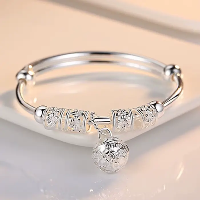 Bracelets Ajustables en Argent Fin pour Femme, Cloches Creuses, Boule, Bijoux à la Mode, Cadeaux de 