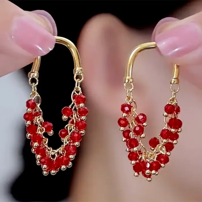 Boucles d'oreilles à pampilles pour femmes, nouveau Design, pendentif en perles de cristal rouge, lu